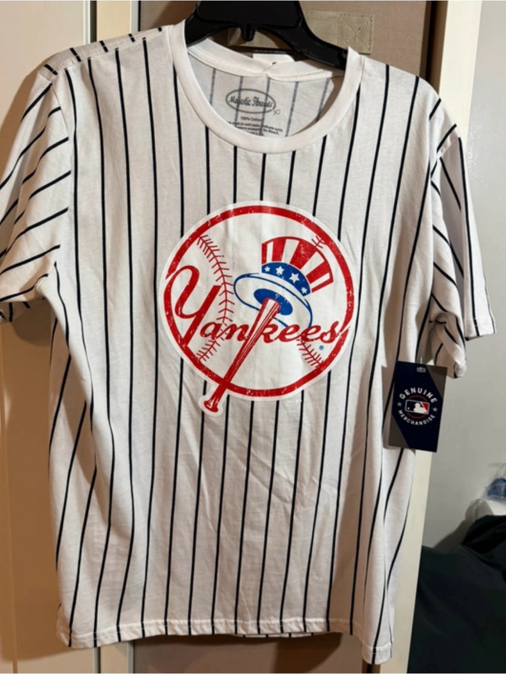 White Pinstripe Yankees Graphic Tee - Classic Baseball Style